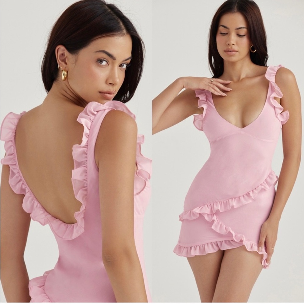 House Of CB Tania Ruffle Mini Dress In Pink Quartz XS NWOT